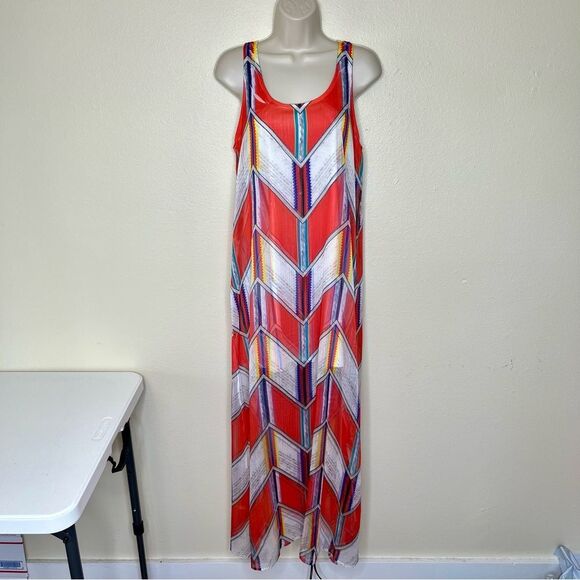 Andree Racer Back Chevron Chiffon Maxi Dress Sleeveless Women Small Geometric - Picture 11 of 12
